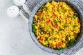 Tofu scramble with vegetables in a pan. Vegan Alternative Omelet Royalty Free Stock Photo