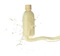 Tofu Soybean soymilk pour fall down in bottle container. Soybean milk or cosmetic cream moisturizer spill splash as paint color.