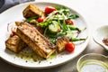 Tofu steak with Snow Peas and Rocket Salad