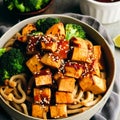 Tofu Udon Noodles with Sesame Seeds