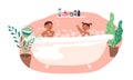 Together bathing boy and girl in the bathroom vector illustration in flat style.