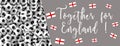 Together for England written in English on a grey background with a lot of flags of England and socer balls
