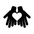 Together, hands with heart friendly social pictogram silhouette style