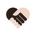 Together heart handshake. Flat vector illustration isolated on white