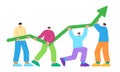 Together holding chart growth increase arrow growth green cooperation teamwork colorful action teen casual flat style