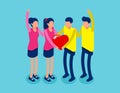 Together in joy holding emotions for togetherness. Fall in love concept. Isometric cartoon vector illustration