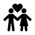 Together, relationship friendly romantic pictogram, couple holds hands heart love silhouette style