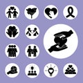 Together, team relation friendly unity social block icons collection