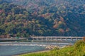 Togetsukyo bridge and Hozu river in autumn season at Arashiyama.