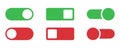 Toggle icon set. Switch toggle slider. Turn off and on toggle. Switcher icon set. Switcher in green and red. Turn on slider.