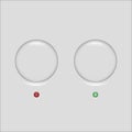 Toggle switch buttons. Red green indicators. Neumorphic round Vector controls. Status interface element. Royalty Free Stock Photo
