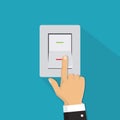 Isometric icon. Hand turning on the light switch. Toggle switch. Royalty Free Stock Photo