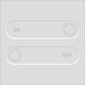 Toggle switches interface. ON OFF minimal text. Neumorphic button Vector set. Control status element. Royalty Free Stock Photo