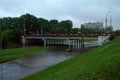 Cars stuck in the water during a heavy rain.