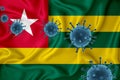 Togo flag. Blue viral cells, pandemic influenza virus epidemic infection, coronavirus, infection concept. 3d-rendering