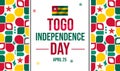 Togo Independence Day colorful background design with shapes and typography along waving flag