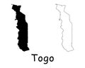 Togo Country Map. Black silhouette and outline isolated on white background. EPS Vector