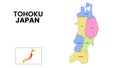 Tohoku Map. State and district map of Tohoku. Detailed colourful map of Tohoku Royalty Free Stock Photo