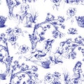 toile de jouy seamless pattern