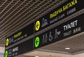 toilet Airport information board. baggage airport signs. information board in corridor of airport Royalty Free Stock Photo