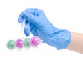 Toilet balls cleaner in cleaning glove hand Royalty Free Stock Photo