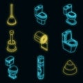 Toilet bathroom icon set vector neon Royalty Free Stock Photo