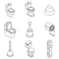 Toilet bathroom icon set vector outine Royalty Free Stock Photo