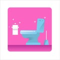 Toilet bawl icon with toilet paper roll isolated on pink background. Flat Toilet room icon. Vector Cleaning concept Royalty Free Stock Photo