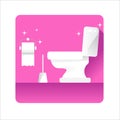 Toilet bawl icon with toilet paper roll isolated on pink background. Flat Toilet room icon. Vector Cleaning concept Royalty Free Stock Photo