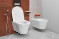 Toilet and bidet in a modern bathroom