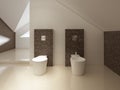 Toilet and bidet in a modern style, a wall in a brown mosaic tile Royalty Free Stock Photo