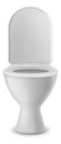 Toilet bowl. Bathroom or wc element. Ceramic white porcelain pan front view, stylish restroom interior object, 3d