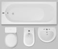 Toilet bowl, bathtub, sink and bidet top view Royalty Free Stock Photo