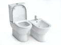 Toilet bowl and bidet on white isolated background Royalty Free Stock Photo