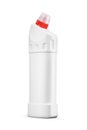 Toilet bowl cleaner bottle with red cap isolated on white