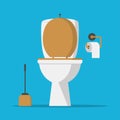 Toilet bowl, lavatory paper and toilet brush. Vector. Royalty Free Stock Photo