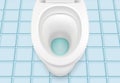 Toilet bowl with open cover top view over ceramic tile floor