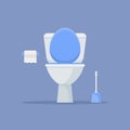 Toilet bowl, paper and brush. Flat style vector illustration.