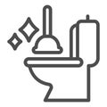 Toilet bowl and plunger line icon, Hygiene routine concept, restroom cleaning tools sign on white background, Toilet Royalty Free Stock Photo