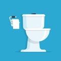 Toilet bowl with toilet paper roll. vector illustration