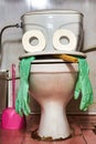 Toilet bowl with two rolls of paper similar to eyes or glasses. Royalty Free Stock Photo