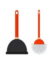 Toilet brush and plunger flat vector illustration