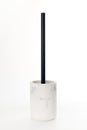 Toilet brush with white stone holder isolated white background, brush for bleach toilet bowl surface