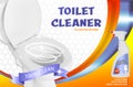 Toilet cleaner and shiny unstained bowl, ad design Royalty Free Stock Photo