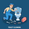 Toilet Cleaning, Plumbing Service. Vector.