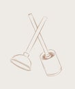 Toilet cleaning tools beige