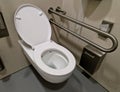 toilet for disabled wheelchair users. a tilting mirror with a lever,