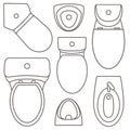 Toilet equipment top view collection for interior design.Vector contour illustration.