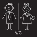 Toilet Icon. Simple Sign Of WC. Men and women WC sign for restroom. Vector Symbol. Chalk sketch on black plate Royalty Free Stock Photo