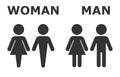 Toilet icon. Toilet sign. Male and female bathroom sign. Black abstract symbols of man and woman in flat style isolated on white